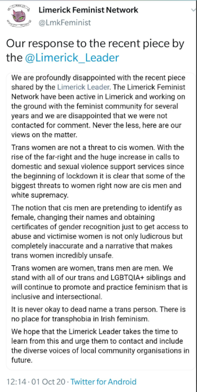 Link to the text of the Limerick Feminist Network's objections to the reporting.